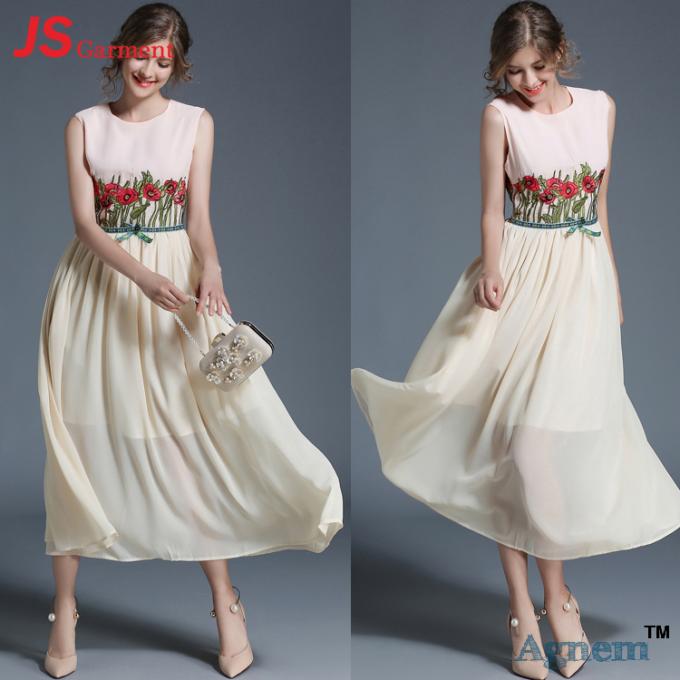 JS προσαρμοσμένο καλοκαίρι μακρύ φόρεμα σιφόν κεντητικής γυναικών 39-51886 αμάνικο