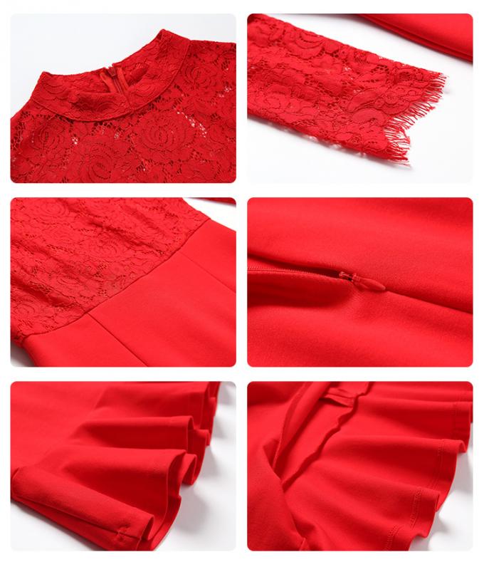 JS 37 νέα λεπτή κατάλληλη δαντέλλα μανικιών σχεδίου μακριά που ράβει τα κόκκινα προκλητικά φορέματα για τις γυναίκες