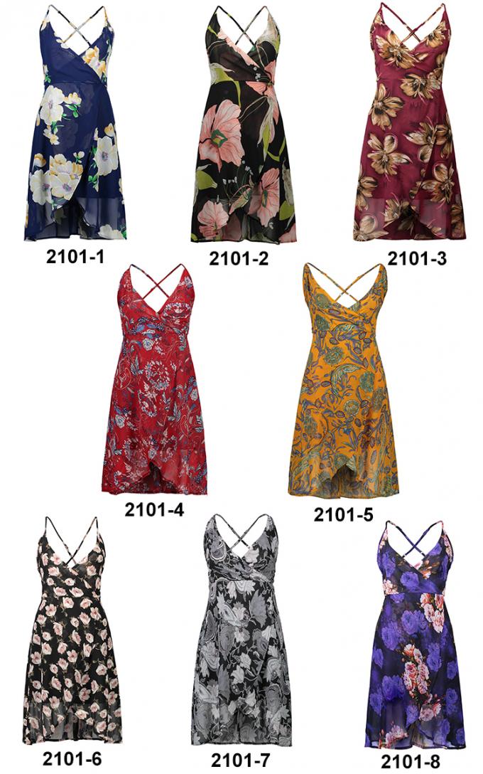 202101 θερινό προκλητικό φόρεμα Β γυναικών - φόρεμα λαιμών με τις διάφορες Floral εκτυπώσεις